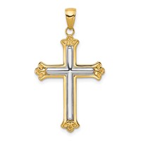 14K and White Rhodium Budded Yellow Cross Frame Pendant view 1