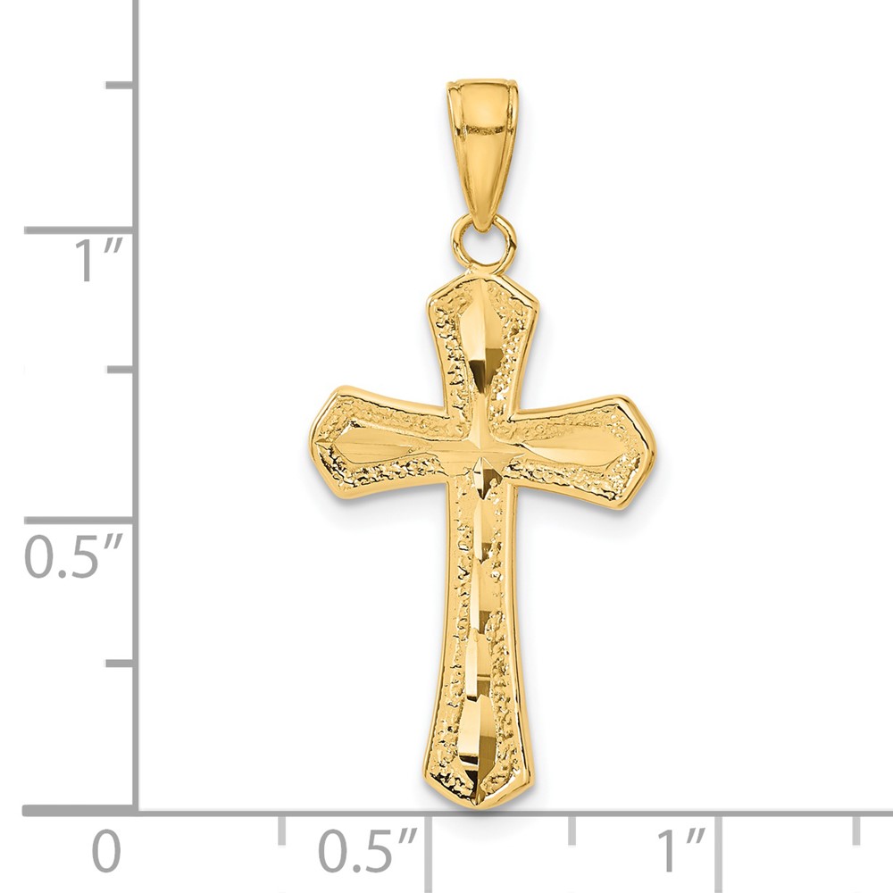 14K Diamond-cut Beveled Edges Cross Pendant (C4290)