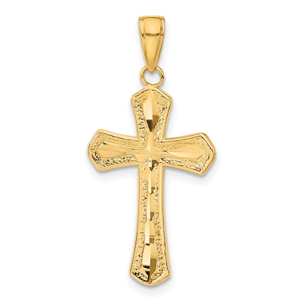 14K Diamond-cut Beveled Edges Cross Pendant (C4290)