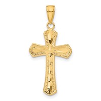 14K Yellow Gold Diamond-cut Beveled Edges Cross Pendant view 1