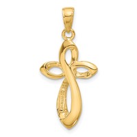 14K Yellow Gold Polished Pendant with Satin Ribbon Cross view 3