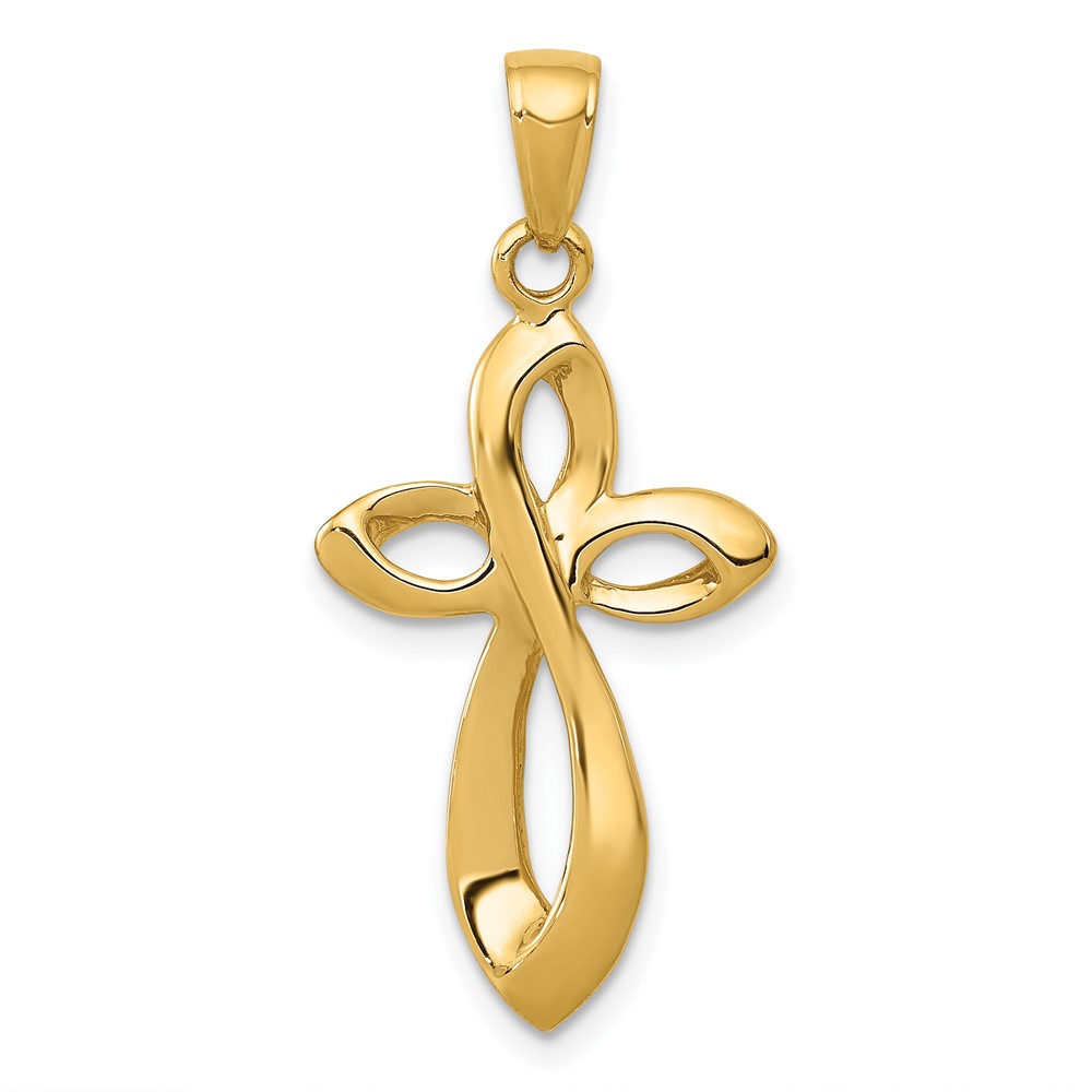 14K Yellow Gold Polished Pendant with Satin Ribbon Cross