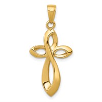 14K Yellow Gold Polished Pendant with Satin Ribbon Cross view 1