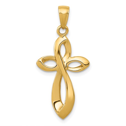 14K Yellow Gold Polished Pendant with Satin Ribbon Cross