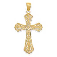14K and White Rhodium Diamond-cut Cross Pendant view 4