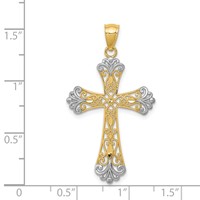 14K and White Rhodium Diamond-cut Cross Pendant view 3