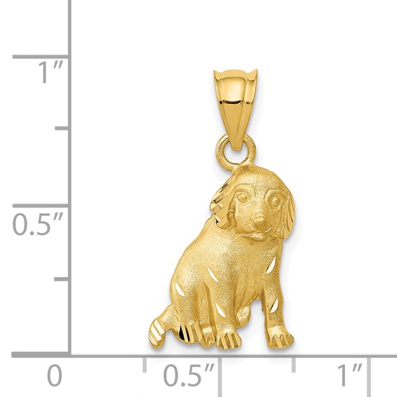 14k Satin Diamond-cut Dog Charm