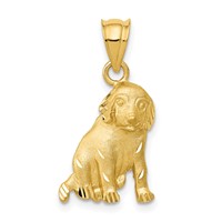14K Yellow Gold Satin Diamond-cut Dog Charm view 1
