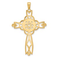 14K and White Rhodium Diamond-cut Beaded Trim Cross Pendant view 3