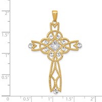 14K and White Rhodium Diamond-cut Beaded Trim Cross Pendant view 4