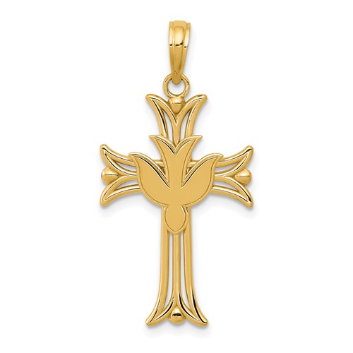 14K Yellow Gold Dove on Cross Pendant