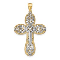 14K Two-tone Diamond-cut Layered Cross Pendant view 1