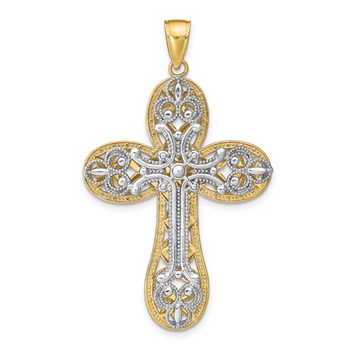 14K Two-tone Diamond-cut Layered Cross Pendant