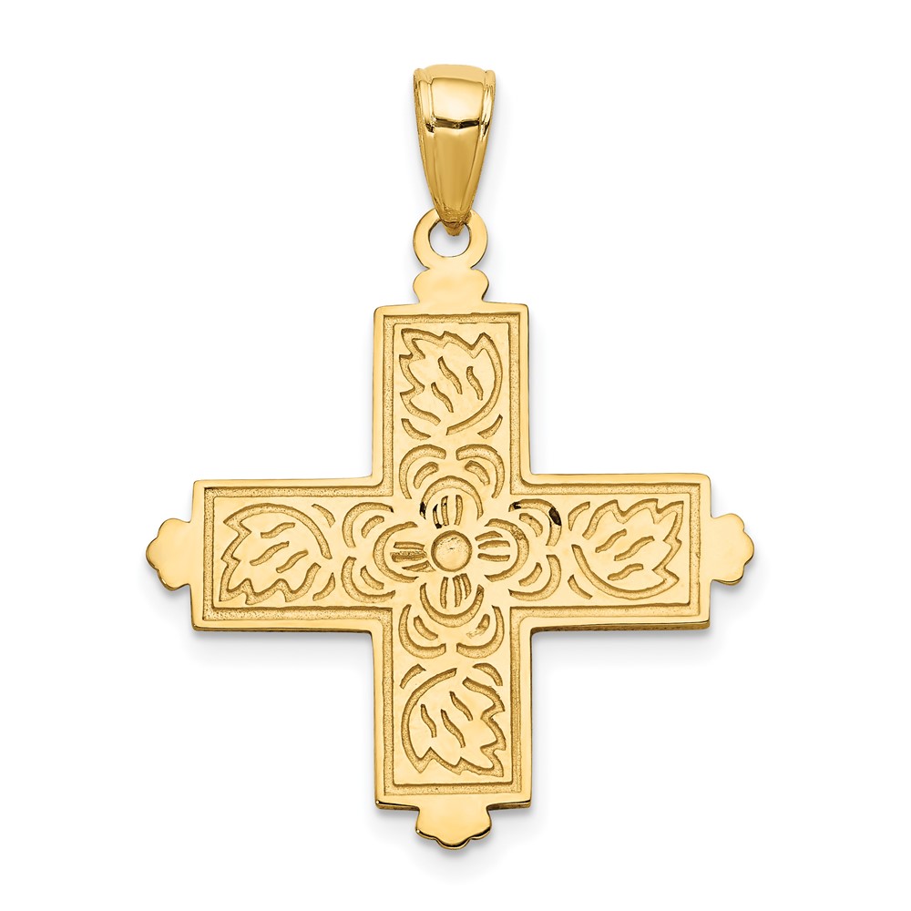 14K Etched Square Cross w/Crown Tips Pendant (C4332)