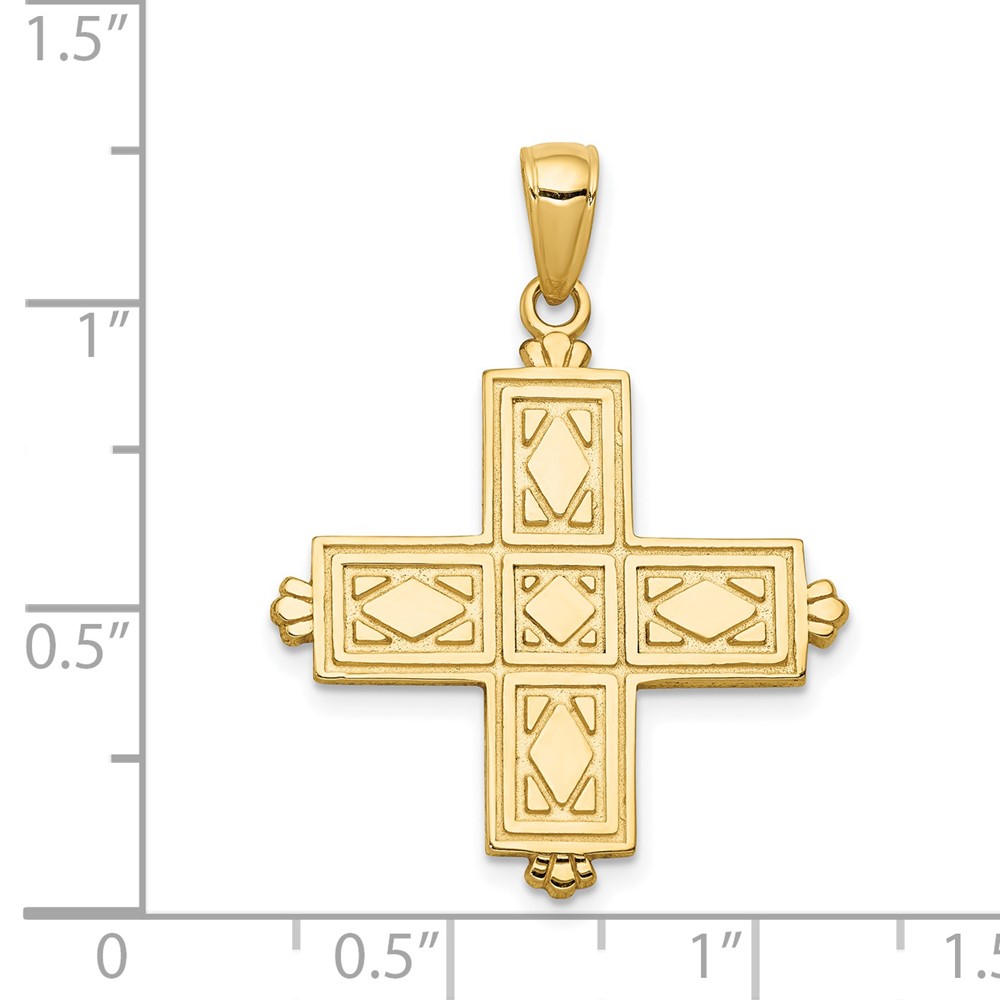 14K Etched Square Cross w/Crown Tips Pendant (C4332)