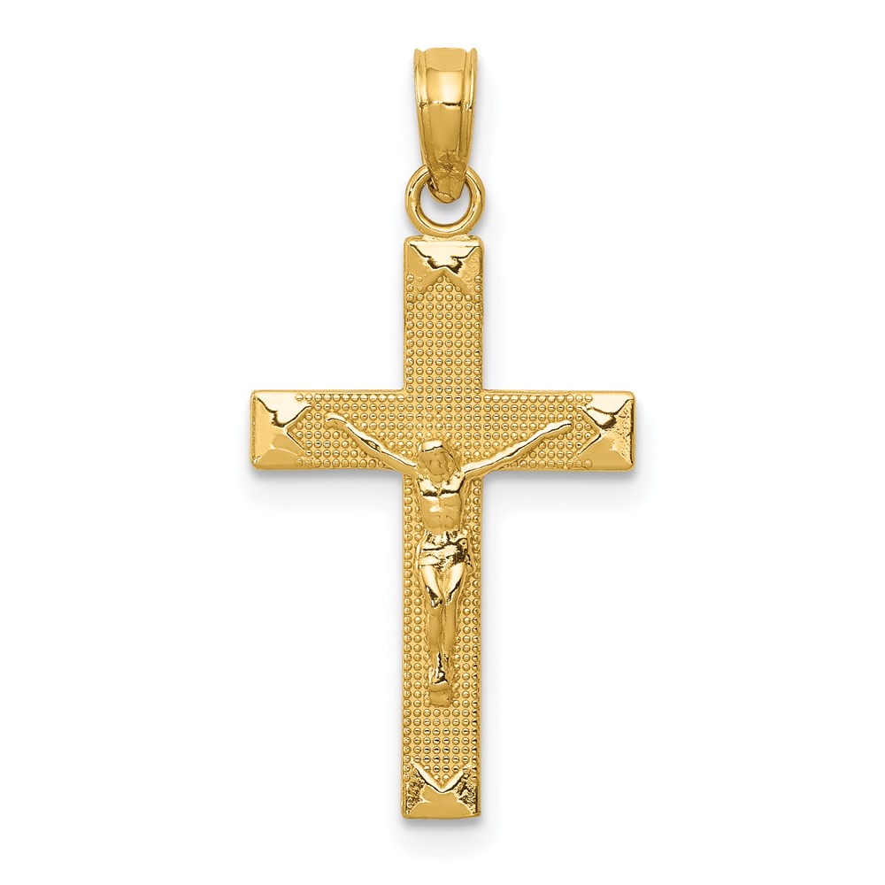 14K Yellow Gold Beveled Tipped Crucifix Pendant