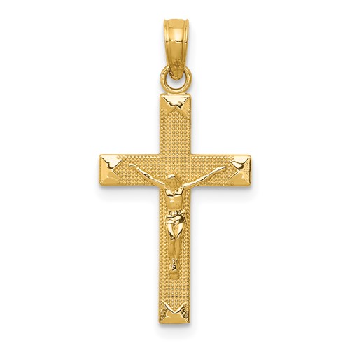 14K Yellow Gold Beveled Tipped Crucifix Pendant