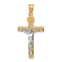 14K Two-tone Diamond-cut Lattice Cross Pendant with Crucifix view 1