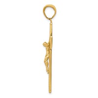 14K Yellow Gold Textured Crucifix Latin Cross Pendant view 2