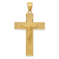 14K Yellow Gold Textured Crucifix Latin Cross Pendant view 1