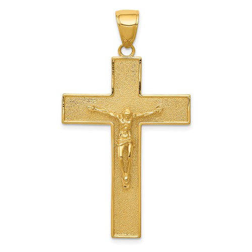 14K Yellow Gold Textured Crucifix Latin Cross Pendant