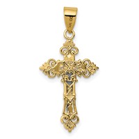 14K Two-Tone Small Lacy-Edge Inri Crucifix Pendant view 4