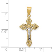 14K Two-Tone Small Lacy-Edge Inri Crucifix Pendant view 3