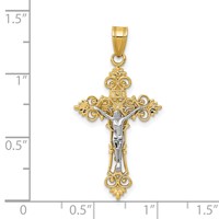 14K Two-Tone Medium Lacy-Edge Inri Crucifix Pendant view 3