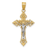 14K Two-Tone Medium Lacy-Edge Inri Crucifix Pendant view 1