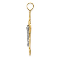 14K Two-Tone Large Lacy-Edge Inri Crucifix Pendant view 2