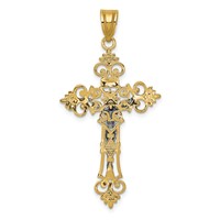14K Two-Tone Large Lacy-Edge Inri Crucifix Pendant view 4