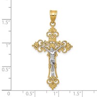 14K Two-Tone Large Lacy-Edge Inri Crucifix Pendant view 3
