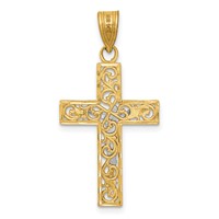 14K Two-Tone Diamond-cut Small Filigree Crucifix Pendant view 4