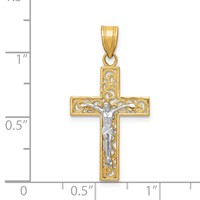 14K Two-Tone Diamond-cut Small Filigree Crucifix Pendant view 3