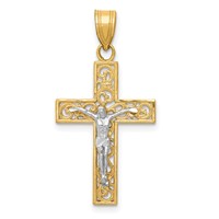 14K Two-Tone Diamond-cut Small Filigree Crucifix Pendant view 1