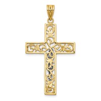 14K Two-Tone Diamond-cut Large Filigree Crucifix Pendant view 4