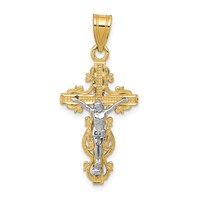 14K Two-tone Small Narrow Crucifix Pendant view 1