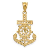 14K and White Rhodium Diamond-cut Mariners Crucifix Pendant view 4