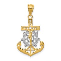 14K and White Rhodium Diamond-cut Mariners Crucifix Pendant view 1