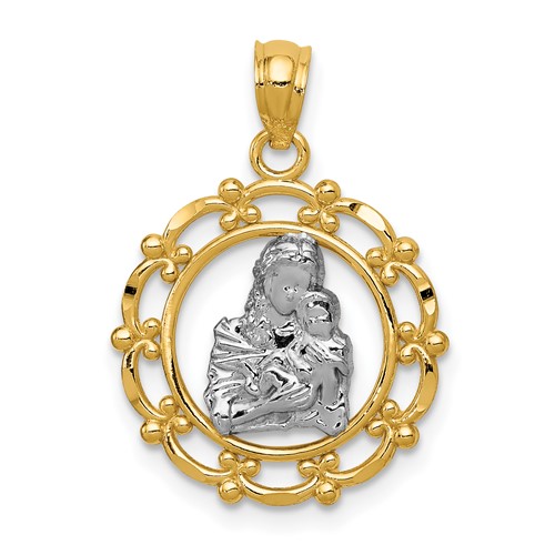 14K and White Rhodium Mother Holding Baby Pendant