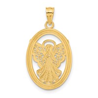 14K and White Rhodium Believe Peace Faith Hope Filigree Angel Pendant view 3
