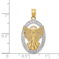 14K and White Rhodium Believe Peace Faith Hope Filigree Angel Pendant view 4