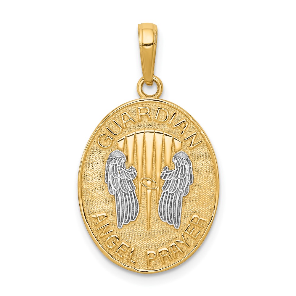 14K and White Rhodium Reversible Guardian Angel Prayer Pendant