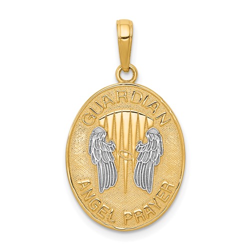 14K and White Rhodium Reversible Guardian Angel Prayer Pendant