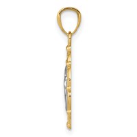 14K and White Rhodium Scalloped Frame Cherub Round Pendant view 2