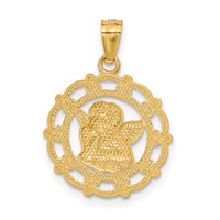 14K and White Rhodium Scalloped Frame Cherub Round Pendant view 3