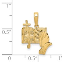 14K Yellow Gold Bible, Praying Hands, and Cross Pendant view 4