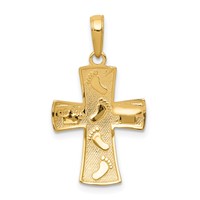 14K and White Rhodium Footprints Cross Pendant view 4