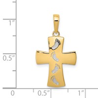 14K and White Rhodium Footprints Cross Pendant view 3