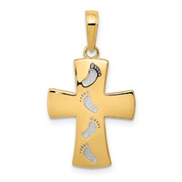 14K and White Rhodium Footprints Cross Pendant view 1